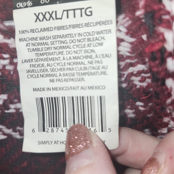 SHERPA Hooded Pullover, Size 3X, Burgundy and White, Preloved, Poncho - Picture 3 of 4